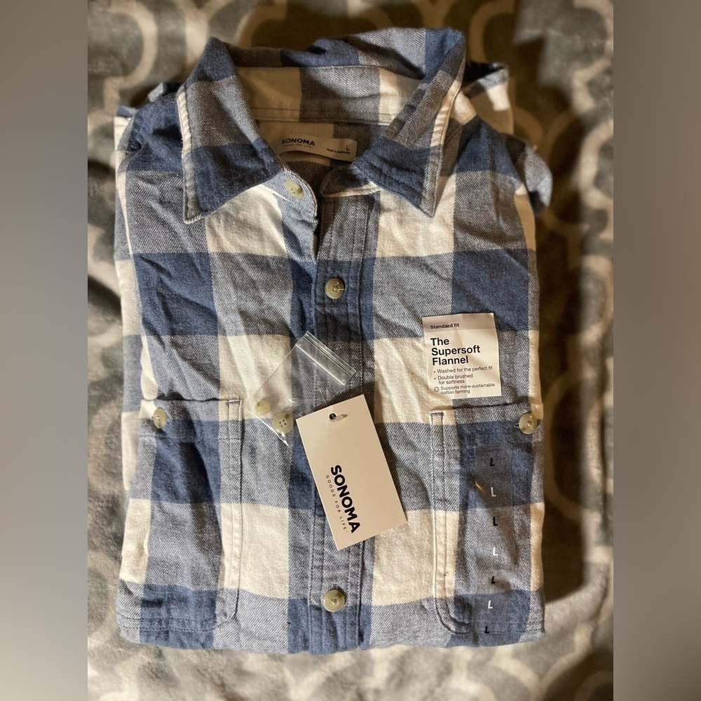 Sonoma Men’s The Super Soft Flannel Heathered Buffalo Blue NWT Size Large # 2128